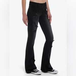 Women's Black Flared Jeans with Star Patches